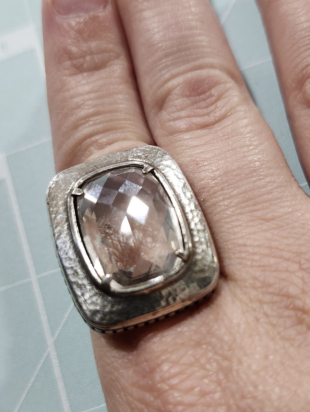 Brighton Silver Statement Ring with Faceted Clear Stone 6.5